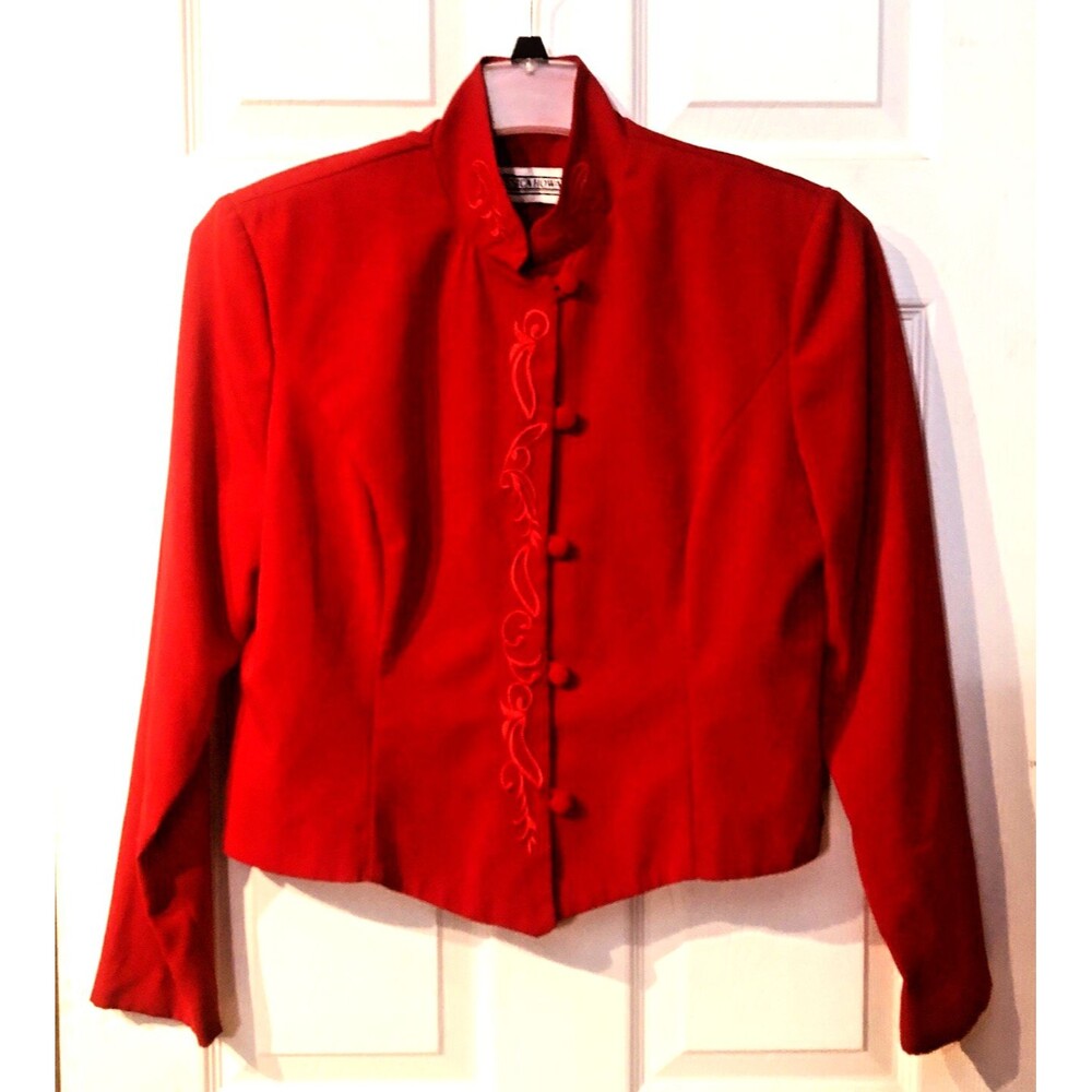 Vintage Jessica Howard Womens L Edwardian Top Red Velvet Raised Embroidery Boho